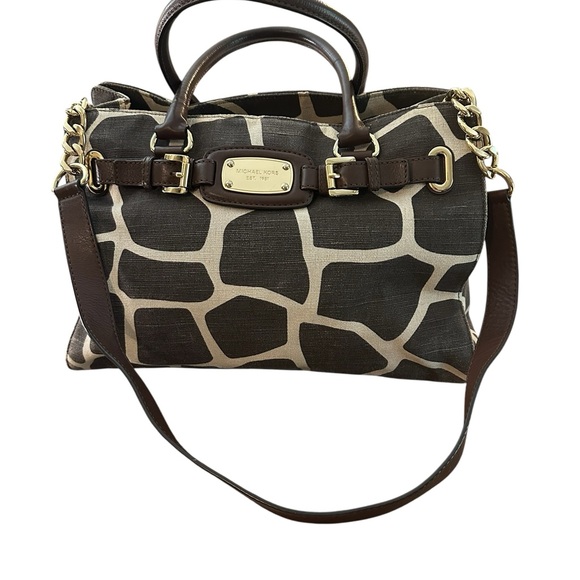 Michael Kors Giraffe Print Hamilton Bag Printed Canvas Leather Trim - Picture 15 of 15